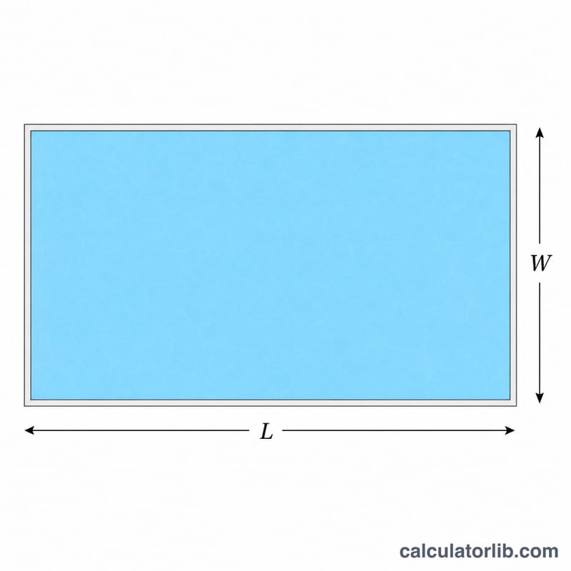 Top view of a rectangular pool with length L and width W labeled