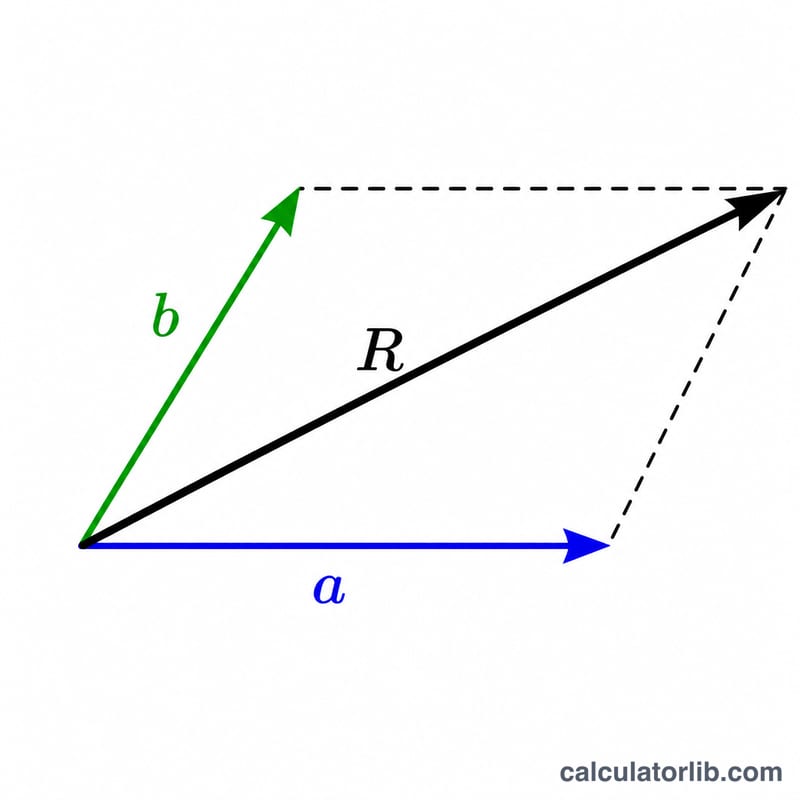 Two vectors and their resultant shown as the diagonal of a parallelogram