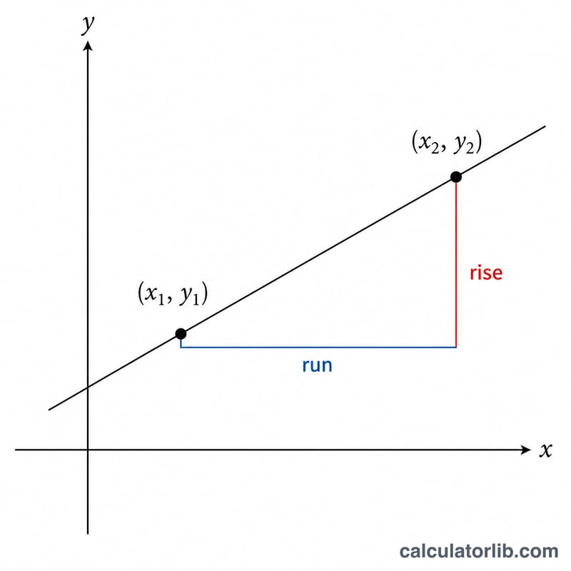 Two points on a coordinate grid with rise and run forming the slope between them