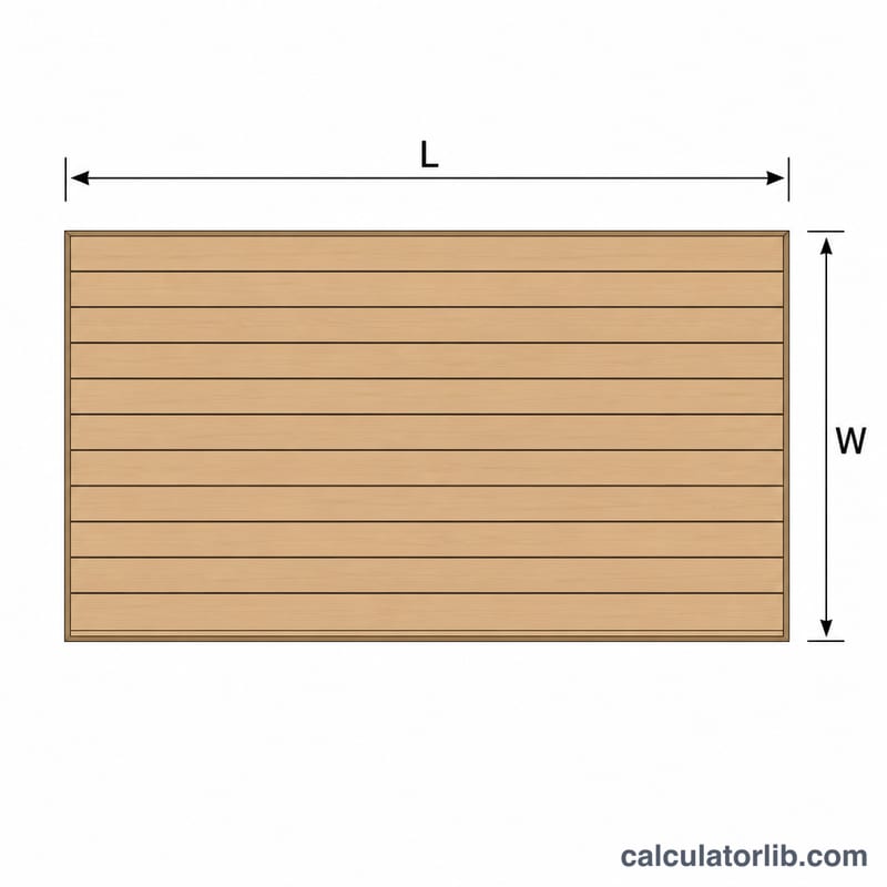 Top-down rectangular deck with length and width dimensions marked