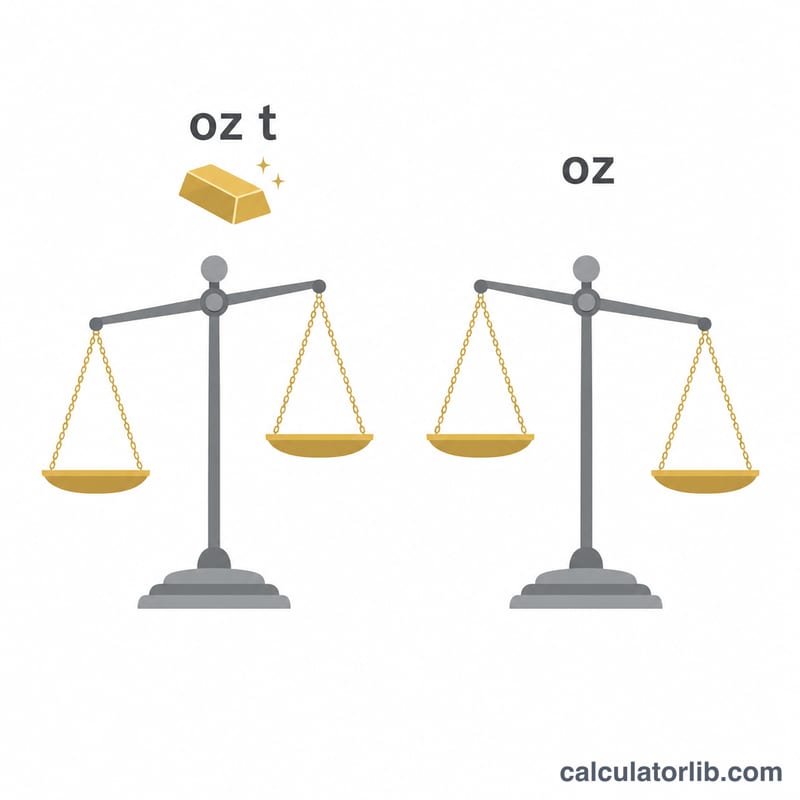Comparison of a troy ounce and a standard ounce on balance scales