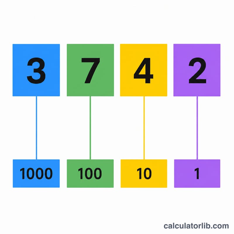 4桁の数を千・百・十・一の位の列に分けて示した図