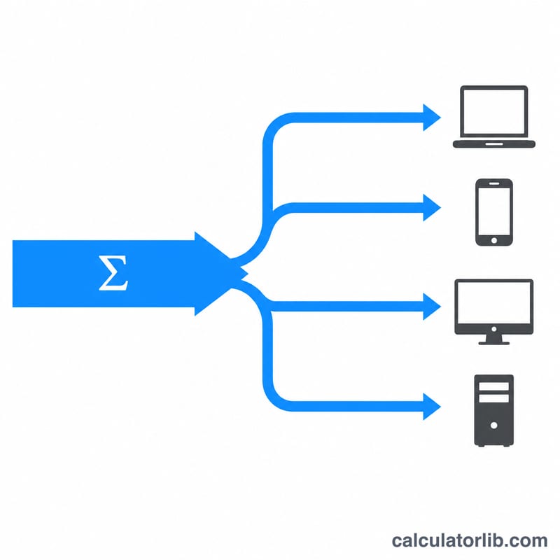 Diagram showing total bandwidth pipe splitting equally among multiple user devices