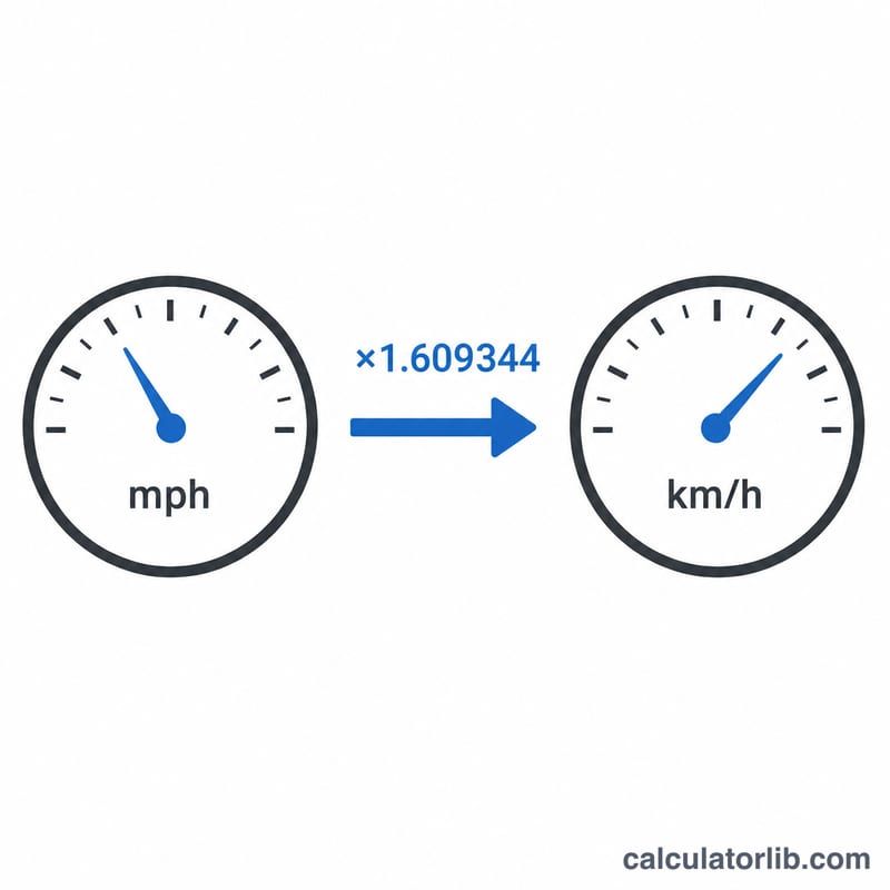 Compteur de vitesse montrant la conversion des mph en km/h en multipliant par 1,609344