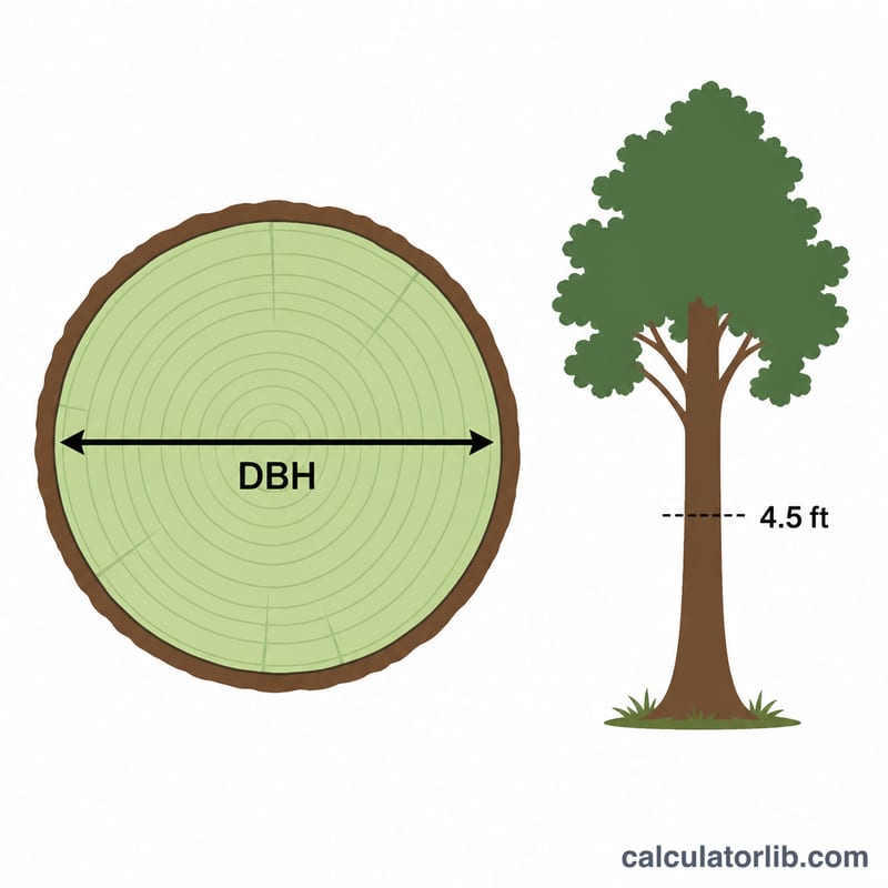 Section transversale d'un tronc d'arbre à hauteur de poitrine montrant la mesure du diamètre