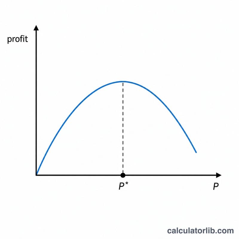 Curve showing profit rising to a peak then falling as price increases, with the peak marked as the optimal price