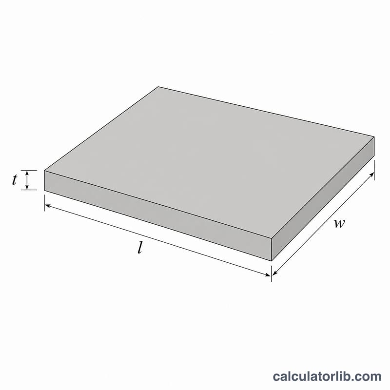 Rectangular concrete slab showing length, width, and thickness dimensions
