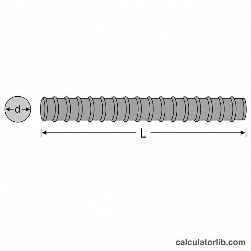 Steel reinforcement bar showing diameter and length dimensions