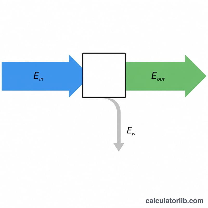 Energy flow diagram showing input energy splitting into useful output and wasted energy