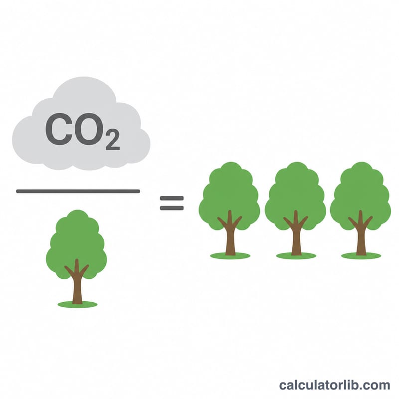 पेड़ों की संख्या निकालने के लिए सालाना CO2 उत्सर्जन को प्रति पेड़ सोखी गई CO2 से भाग देता आरेख