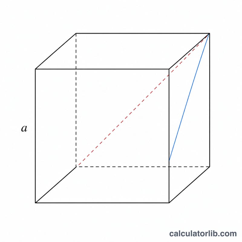 Cube with edge, face diagonal, and space diagonal highlighted