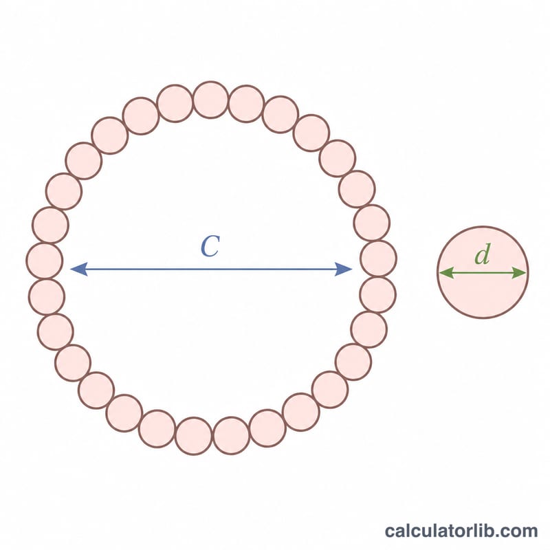 Circular bracelet made of equal beads with one bead's diameter marked