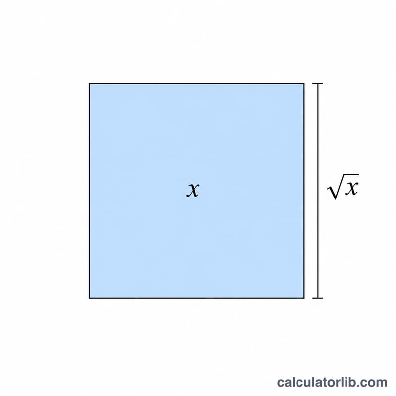 Diagrama de un cuadrado de área x cuyo lado mide la raíz cuadrada de x