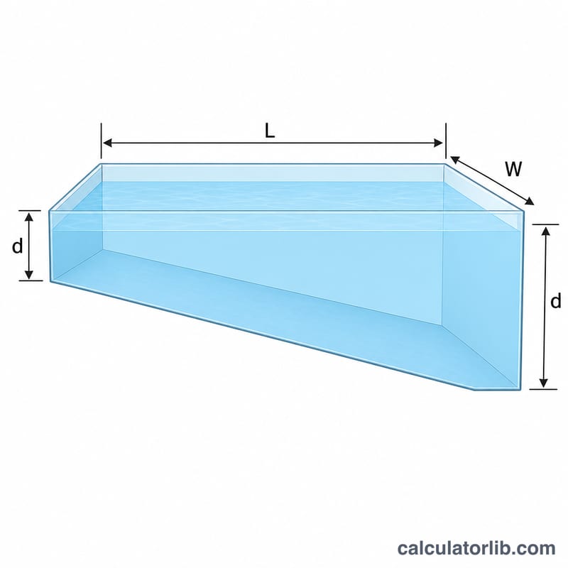 Schéma en coupe d'une piscine rectangulaire montrant la longueur, la largeur, la profondeur du petit bain et du grand bain