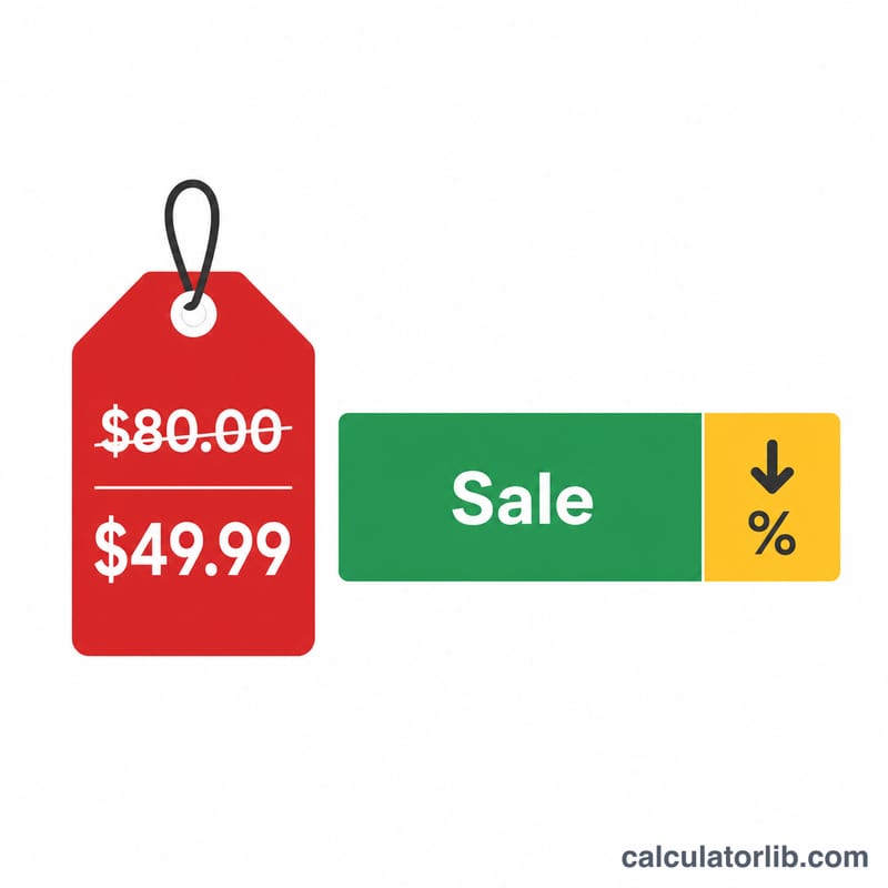Price tag with original price crossed out and lower sale price, bar showing discount portion