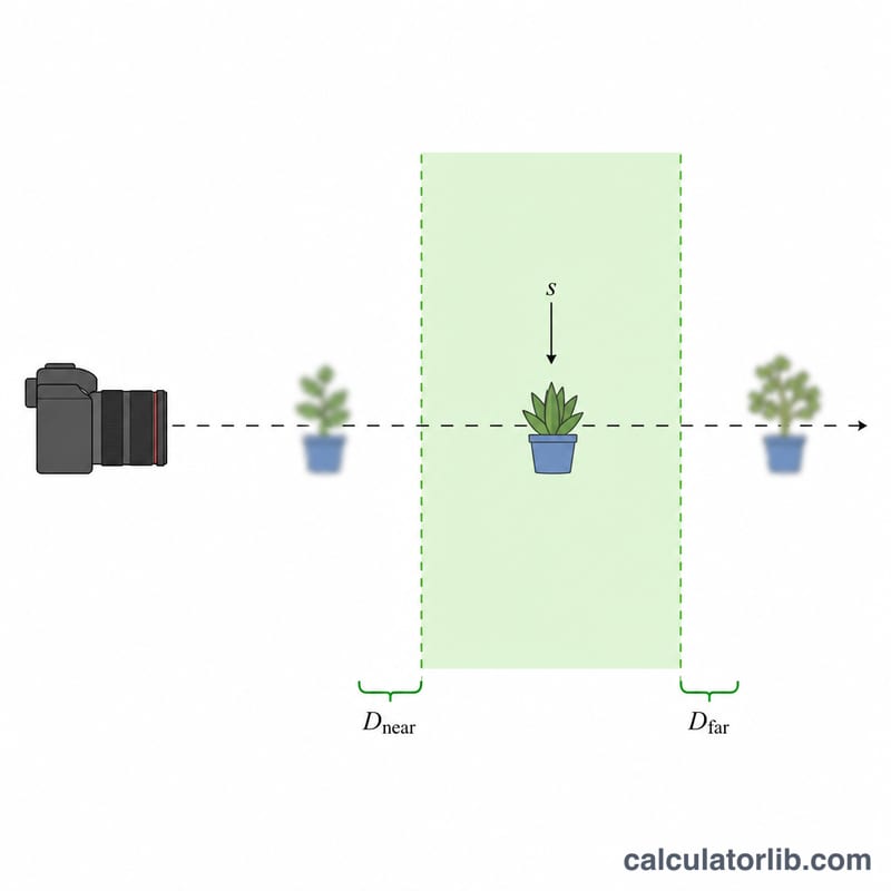 Diagram showing a focused subject with sharp zone and blurred foreground and background