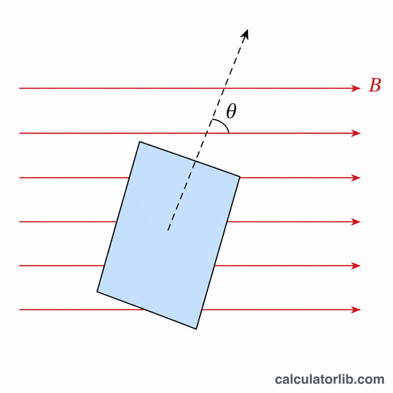 Magnetic field lines passing through a tilted flat surface with normal vector and angle theta