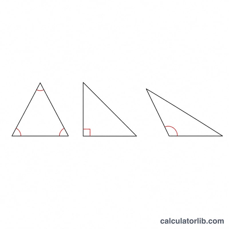 Comparison of acute, right, and obtuse triangles showing the largest angle