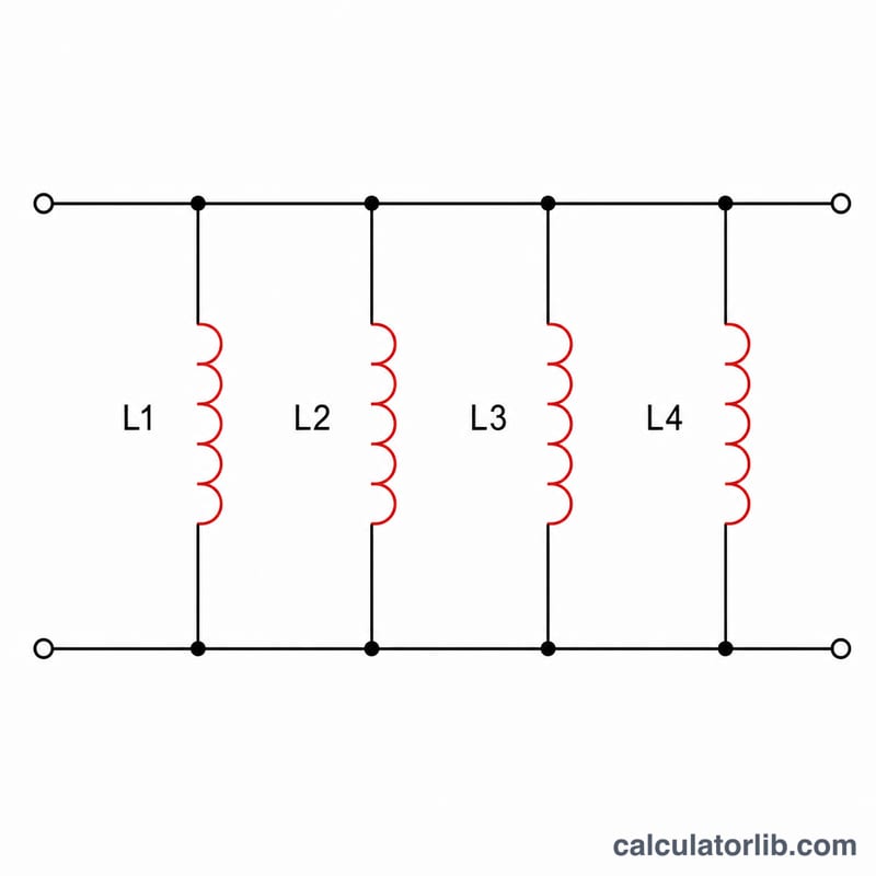 Quatre bobines connectées en parallèle entre deux nœuds