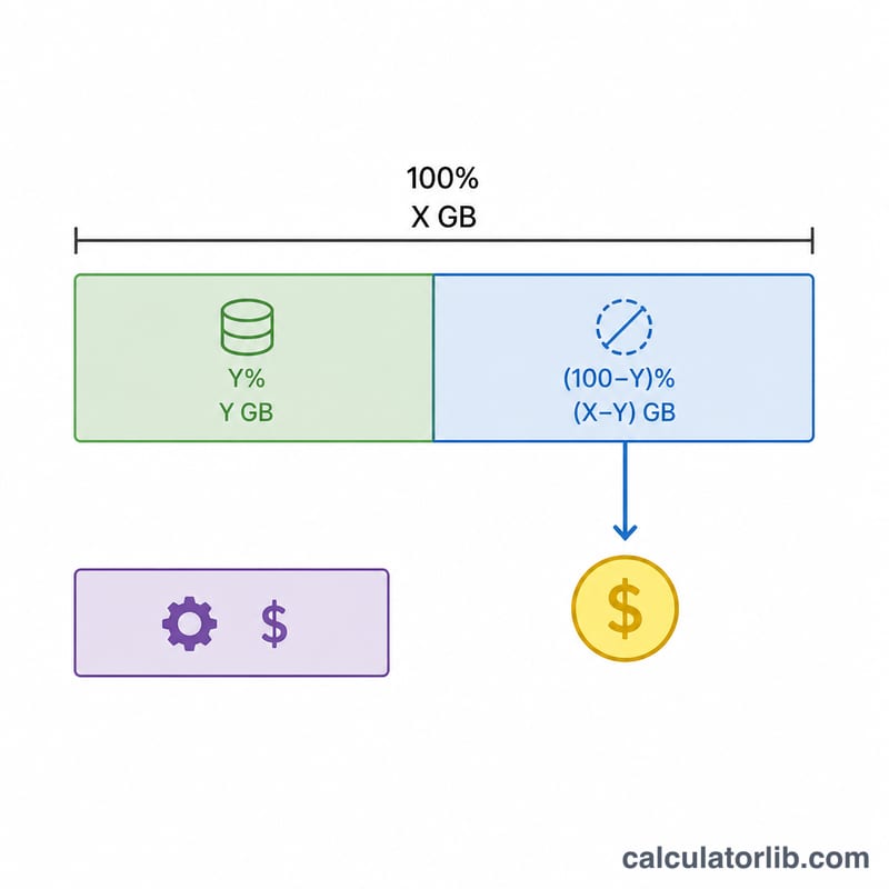 Diagram of total data split into cached and uncached portions with cost arrows