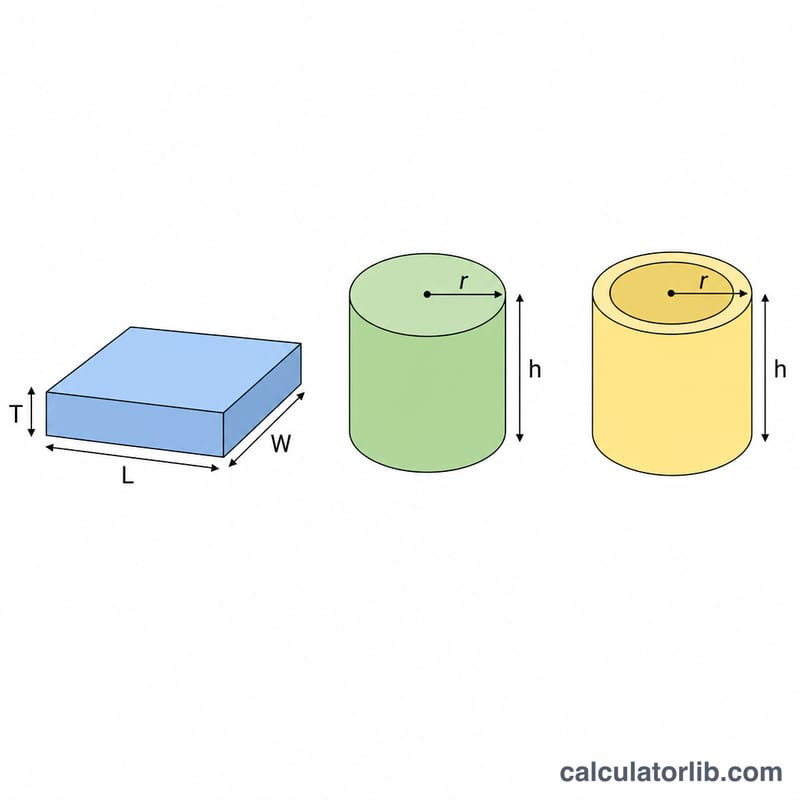 Diagram of a rectangular slab, a cylindrical column, and a tube with labeled dimensions