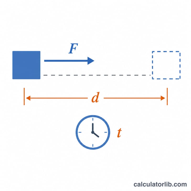 Diagram showing force moving an object over a distance during a time interval