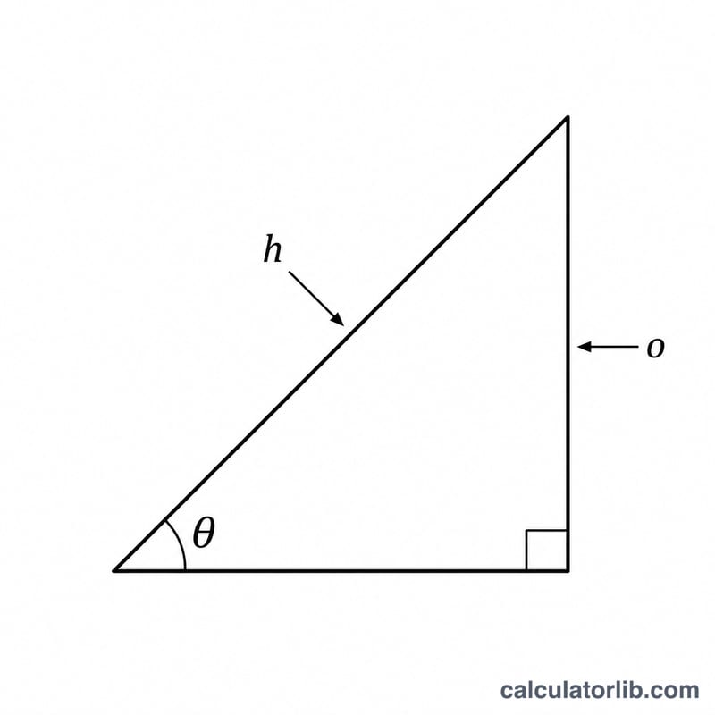 Right triangle showing opposite side, hypotenuse, and angle theta with sine ratio