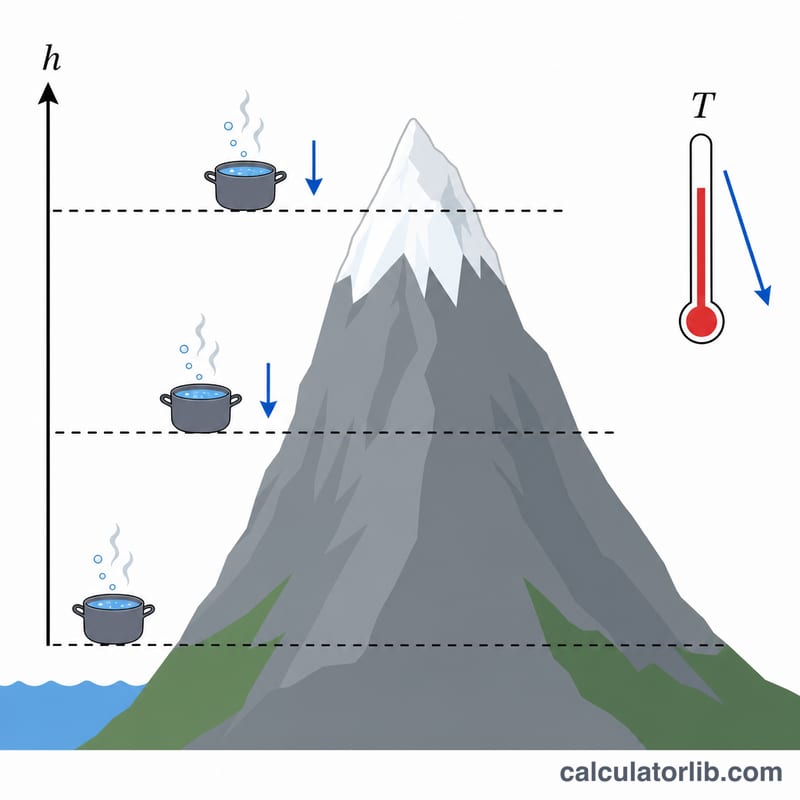 Schéma montrant l'eau bouillant à des températures plus basses à mesure que l'altitude augmente sur une montagne