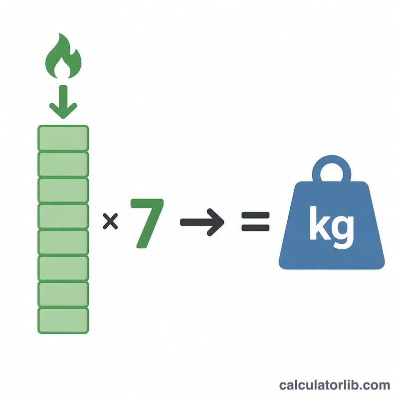 Flat diagram showing weight loss as a calorie deficit converted to kilograms over time toward a goal weight