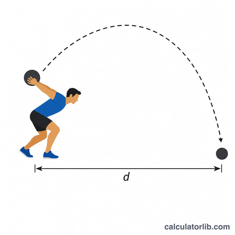 Soldier throwing a medicine ball backward over the head, with arc and landing distance marked