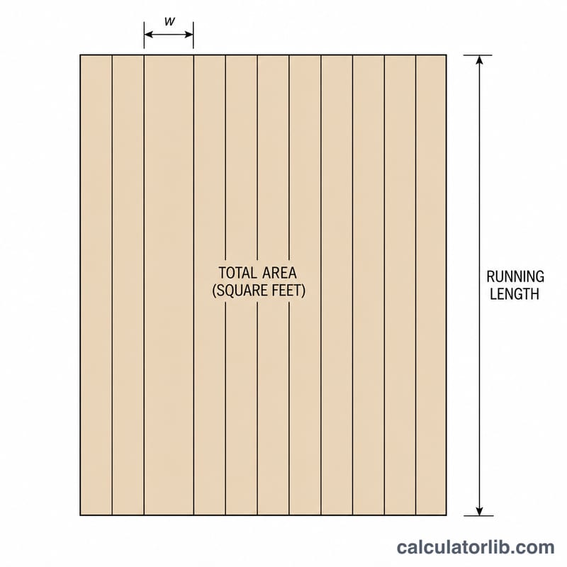 Floor covered by parallel boards showing board width and running length