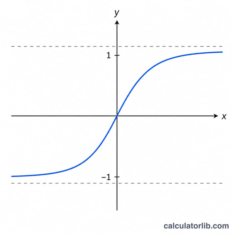 S-shaped tanh curve on x-y axes bounded between -1 and +1