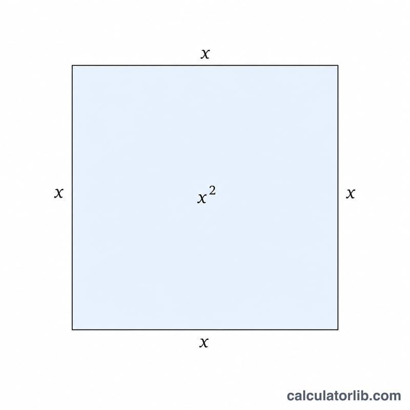 Square with side length x and area x squared