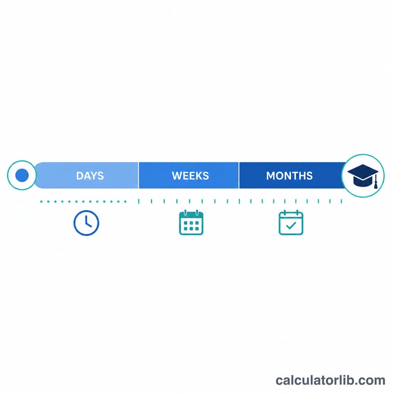 خط زمني من اليوم حتى يوم التخرج يعرض الأيام والأسابيع والأشهر المتبقية