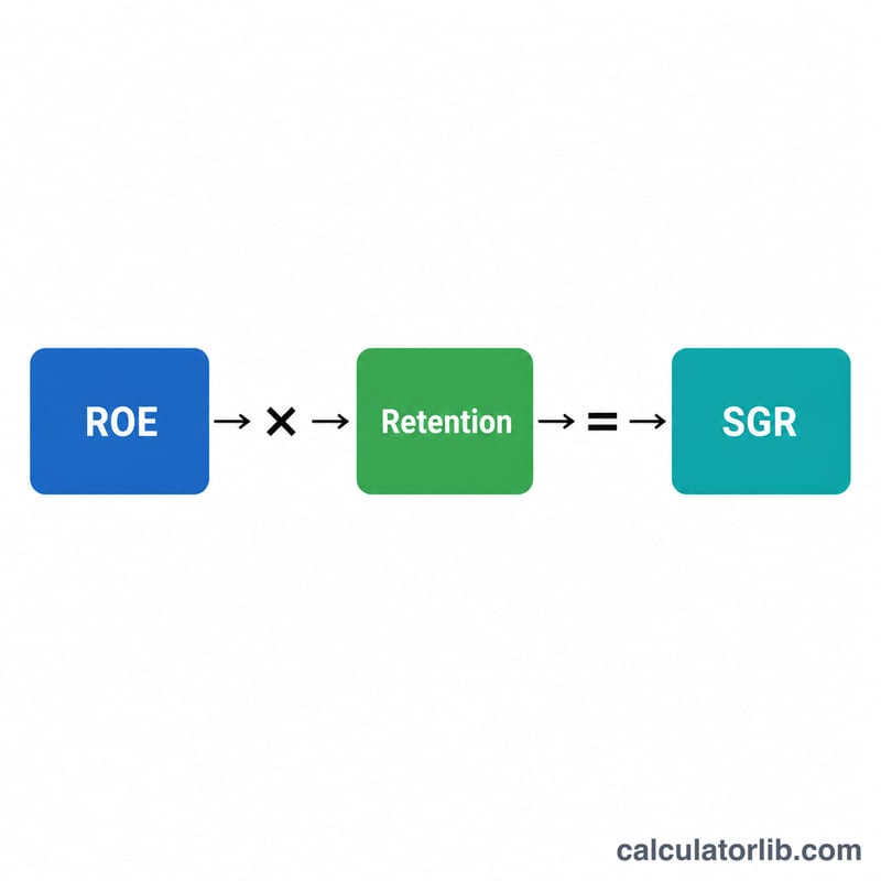 Diagram showing SGR equals ROE multiplied by retention ratio