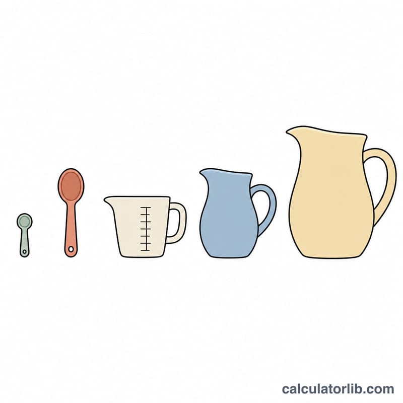 Flat diagram showing common US cooking volume measures nested by relative size