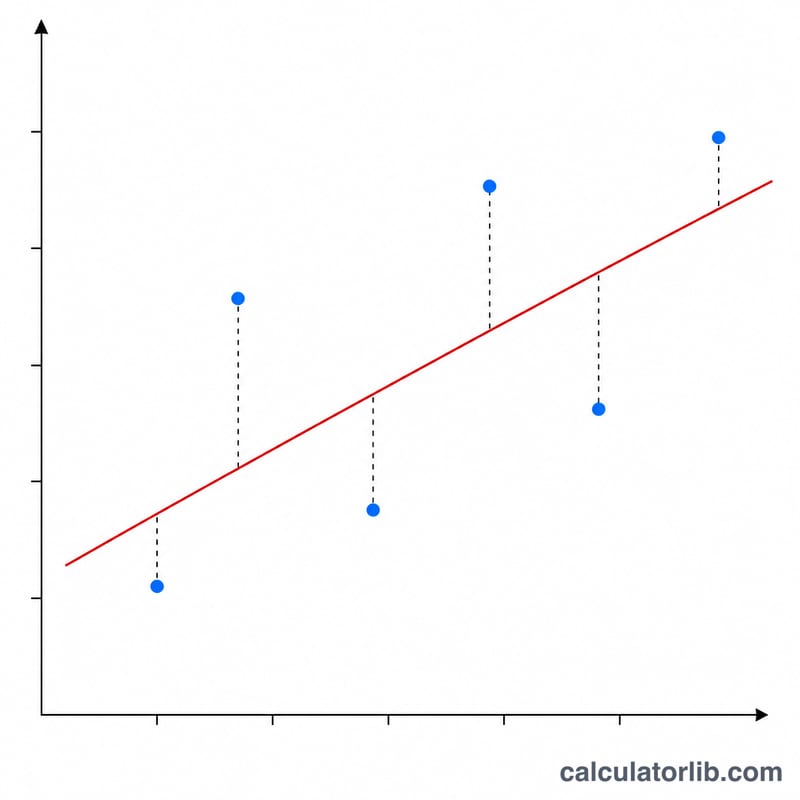Scatter plot with a regression line and vertical residual segments between data points and the line