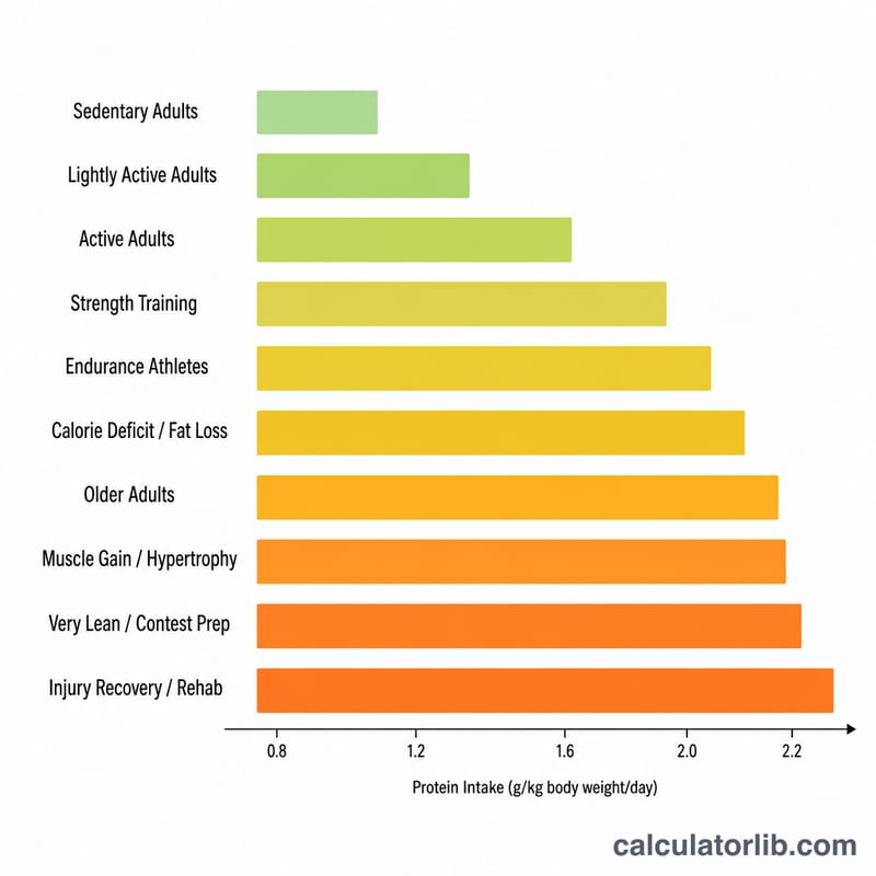 Bar chart showing protein factor ranges from 0.8 to 2.2 grams per kilogram