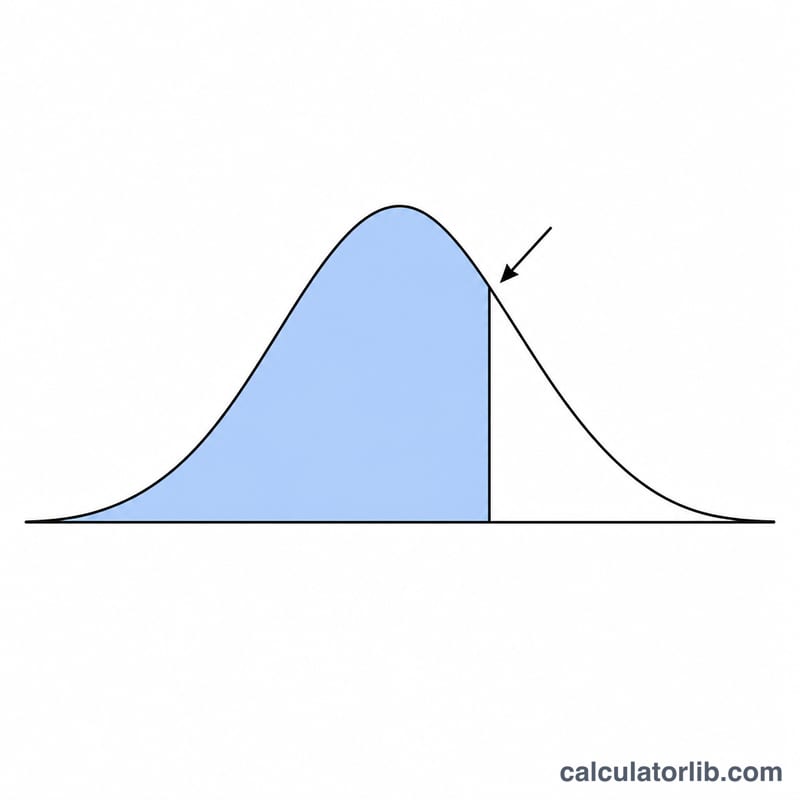 Flat distribution curve with a marked score, scores below it shaded