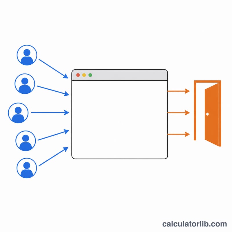 Diagram showing visitors landing on a web page and some leaving the site from it