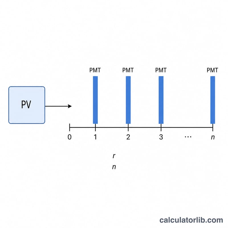 Diagram of a present value lump sum converted into equal periodic payments over time