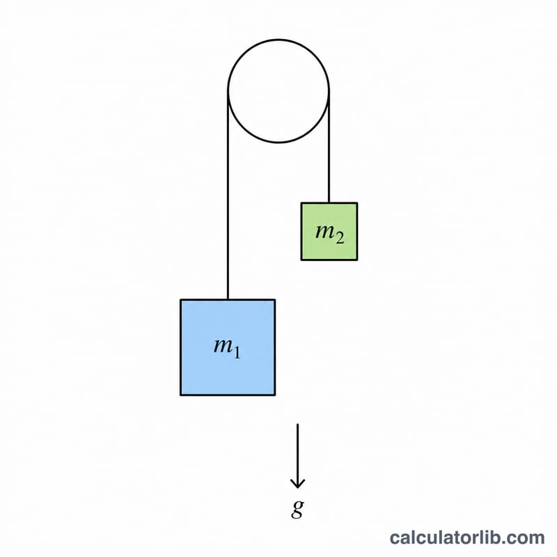 Diagram of an Atwood machine with two masses on a pulley