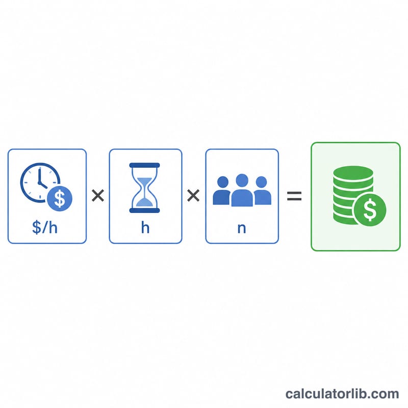 Diagram of hourly rate times hours times number of workers equals total labor cost