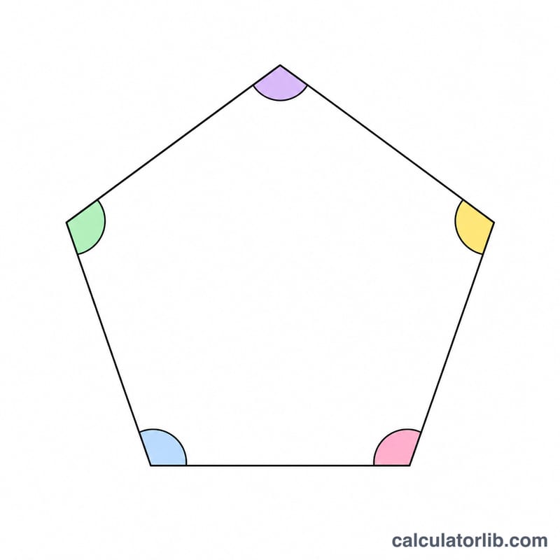 Pentagone dont les cinq angles intérieurs sont marqués par des arcs