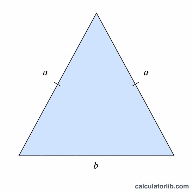 Isosceles triangle with two equal sides labeled a and base labeled b