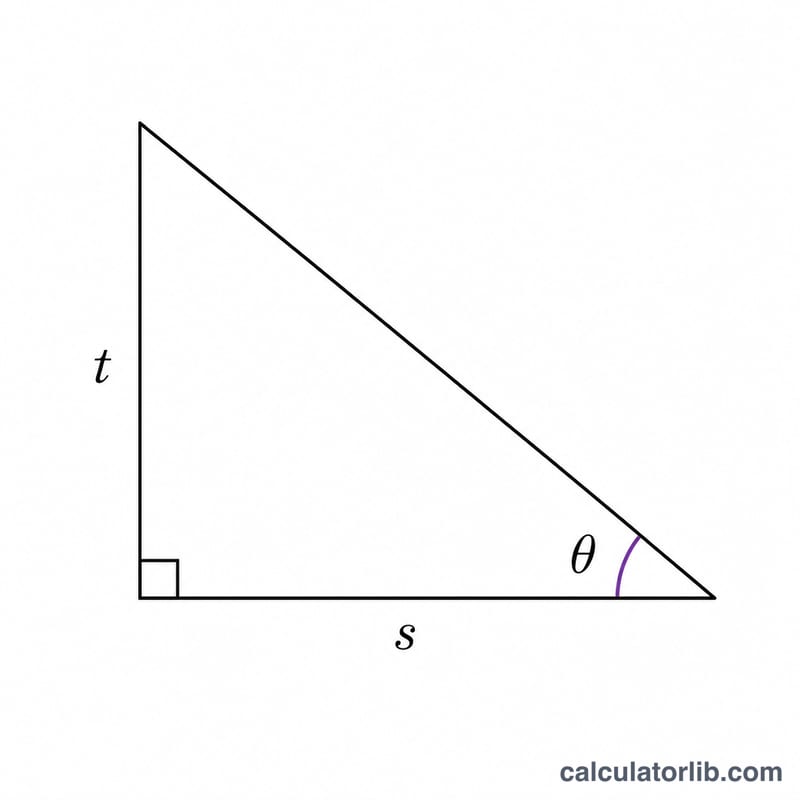 Right triangle showing the angle theta whose tangent is the ratio of opposite to adjacent sides