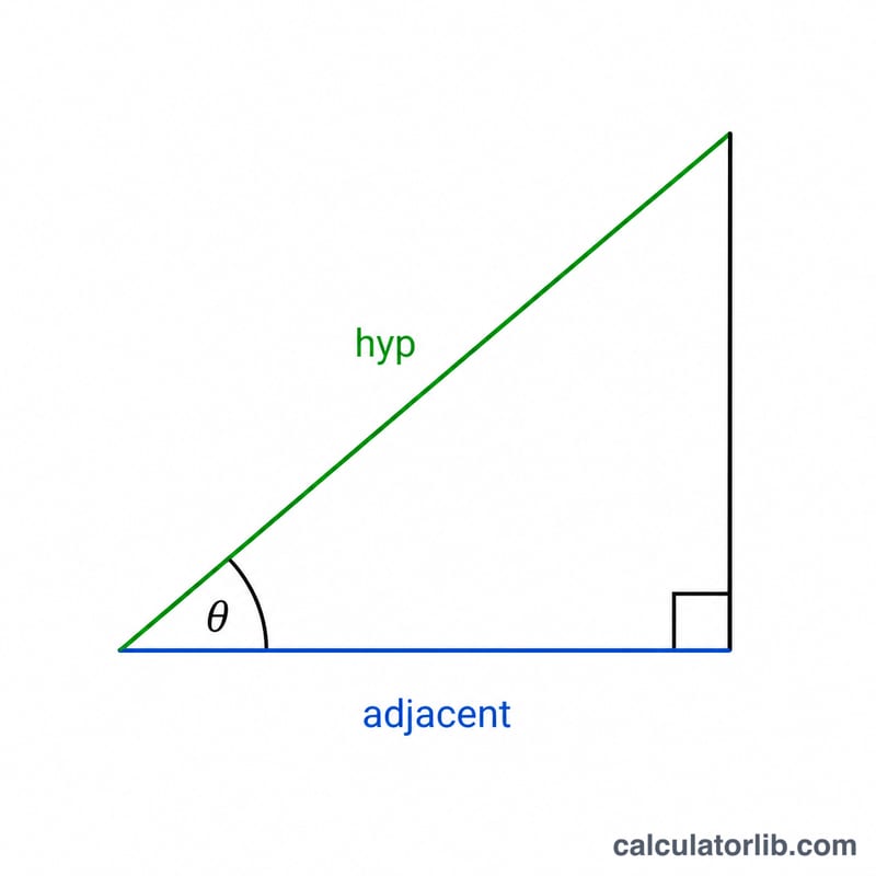 Right triangle showing the adjacent side, hypotenuse, and angle theta