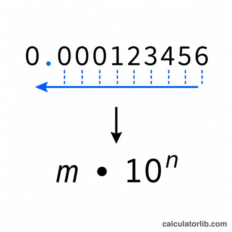 Diagram showing a large number converted to mantissa times ten to a power
