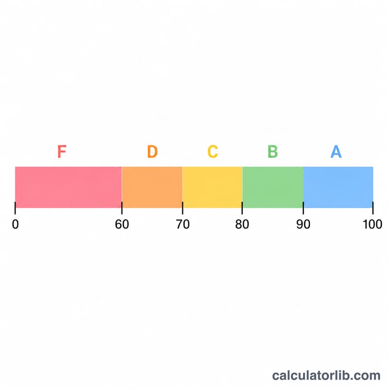 Percentage scale divided into letter grade bands F D C B A at 60 70 80 90