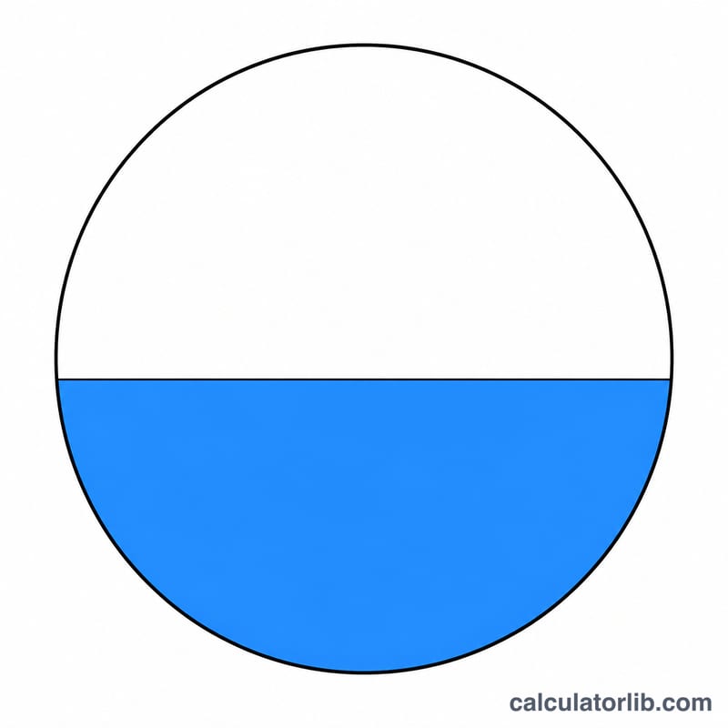 Cross-section of a horizontal cylindrical tank partially filled with liquid, showing the circular segment of liquid below the level line